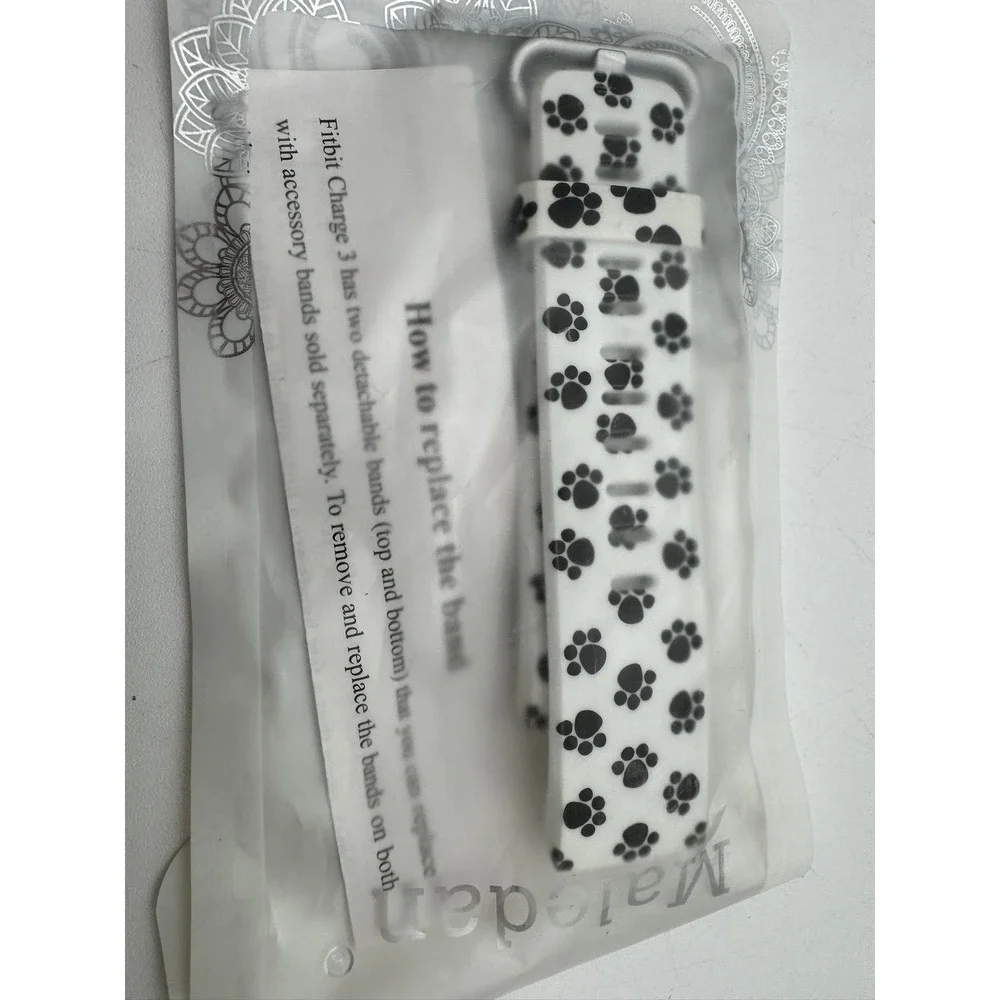Paw Print‎ Fitbit Charge 3 Accessory Band White Silicone Replacement Strap